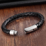 Stainless Steel Chain Leather Wristband
