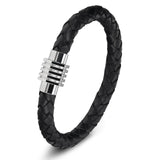 Stainless Steel Chain Leather Wristband
