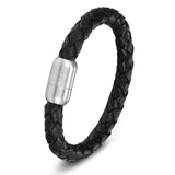 Stainless Steel Chain Leather Wristband