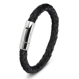 Stainless Steel Chain Leather Wristband