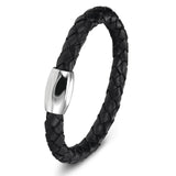 Stainless Steel Chain Leather Wristband