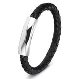 Stainless Steel Chain Leather Wristband