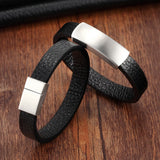 Stainless Steel Chain Leather Wristband