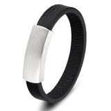 Stainless Steel Chain Leather Wristband