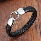 Stainless Steel Chain Leather Wristband