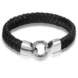 Stainless Steel Chain Leather Wristband