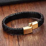Stainless Steel Chain Leather Wristband For Women