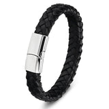 Stainless Steel Chain Leather Wristband For Women