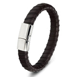 Stainless Steel Chain Leather Wristband For Women