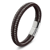 Stainless Steel Chain Leather Wristband