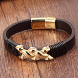 Magnet Skull Gold Stainless Steel Leather Wristband
