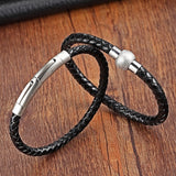 Stainless Steel Chain Leather Wristband For Women