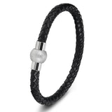 Stainless Steel Chain Leather Wristband For Women