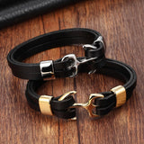Stainless Steel Chain Leather Wristband