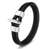 Stainless Steel Chain Leather Wristband
