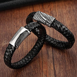 Stainless Steel Chain Leather Wristband
