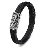 Stainless Steel Chain Leather Wristband